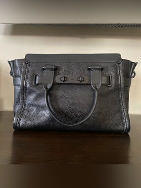 Coach Swagger 27 Black Leather Interior Satchel with Logo Patch